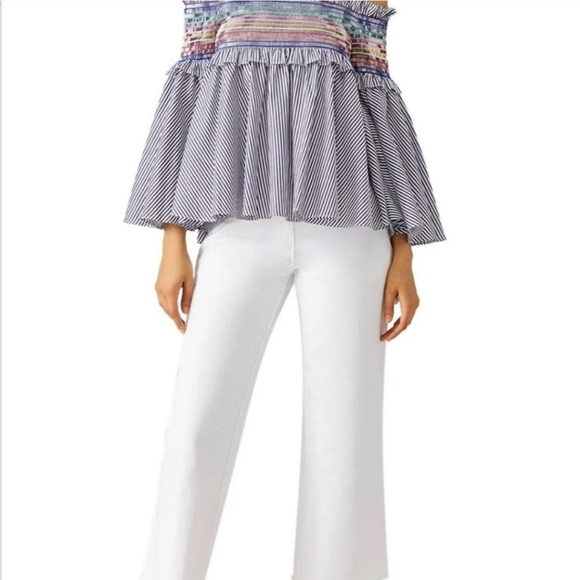 Petersyn Blue Colorful striped  Davenport Sz . M Crop‎ top w Bell Sleeve - Picture 3 of 12